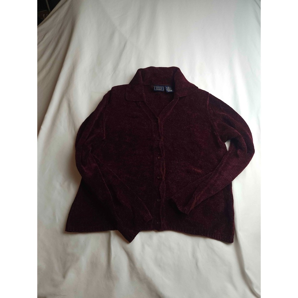 Vintage Laura Scott Cardigan Sweater Womens Medium Burgundy Knit Button Front